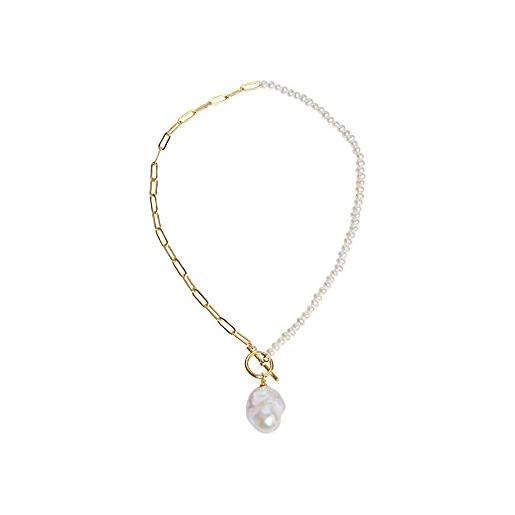 Kasoo collana di perle barocche in oro 14 carati con perle d'acqua dolce e ciondolo regalo per moglie/fidanzata, oro, collana di perle