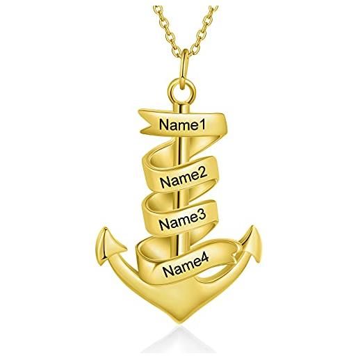 kaululu collana personalizzata collane con 4 nomi ancora ciondolo gioielli donna uomo incisione mediterraneo stile regalo per famiglia oro