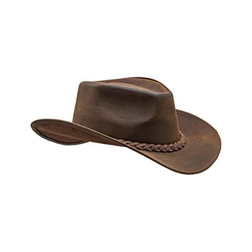 HADZAM block grain leather cowboy hat per gli uomini donne forma in grado di fuori cappello posteriore cappelli in pelle durevole per gli uomini | cappello occidentale, rosso, xl