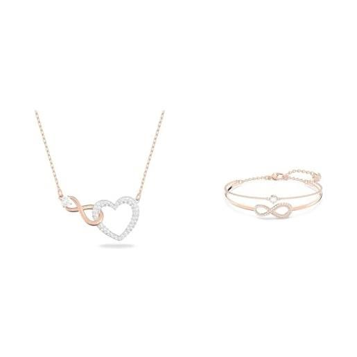 Swarovski collana infinity, infinito e cuore, bianco, mix di placcature & infinity bracciale rigido con catena morbida abbinata e zirconia