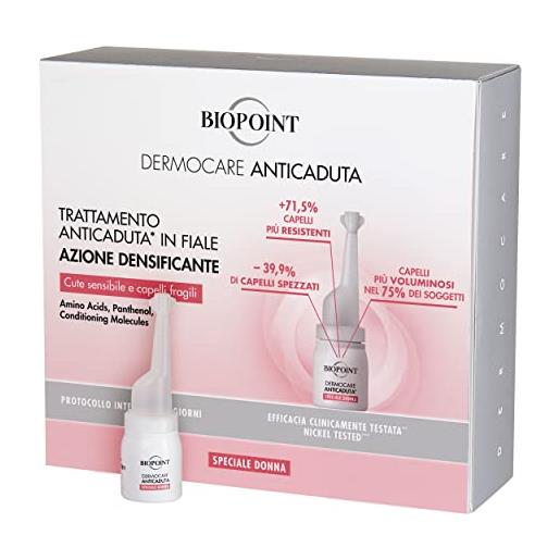 Biopoint dermocare anticaduta - fiale anticaduta capelli donna, n. 20 fiale da 6 ml, ad azione densificante, per cute sensibile e capelli fragili, protocollo intensivo 20 giorni