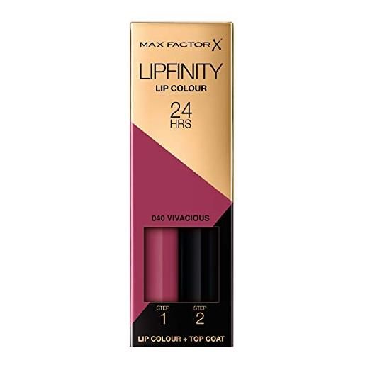 Max Factor lipfinity lip colour, rossetto lunga durata e gloss idratante con applicazione bifase, nuance 040 vivacious, 2.3 ml e 1.9 g