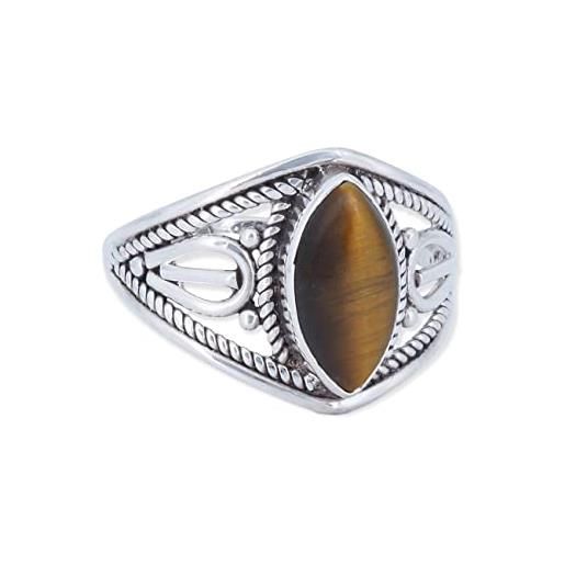mantraroma anello argento 925 con pietre preziose occhio di tigre pietra marrone argento sterling da donna in vero argento (mrg-070-18-(54))