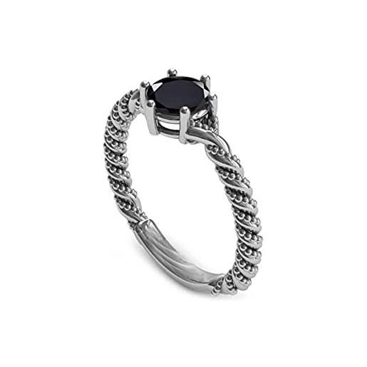 CaratYogi 925 argento antico anello naturale nero onyx astrologia pietra preziosa anello di fidanzamento donne in dimensioni: 59