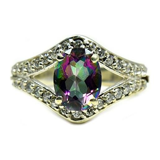 CaratYogi - anello in argento sterling con quarzo mistico, realizzato a mano, elegante, misura j k l m n o p