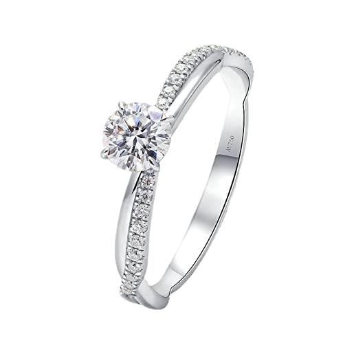 Lieson fedi nuziali donna, anello oro bianco donna 18k intrecciata 0.5ct rotonda diamante anello fede donna oro bianco misura 17