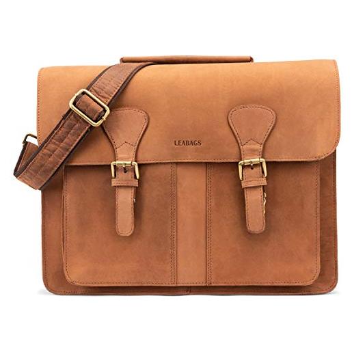 LEABAGS borsa per documenti per uomo e donna | custodia laptop in vera pelle 15 | borsa a tracolla con tracolla | borsa messenger | borsa da lavoro | borsa per insegnanti | marrone chiaro naturale