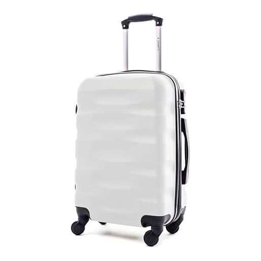 R.Leone valigia da 1 pezzo fino a set 4 trolley rigido grande, medio, bagaglio a mano e beauty case 4 ruote in abs 2050 (bianco, l (grande))