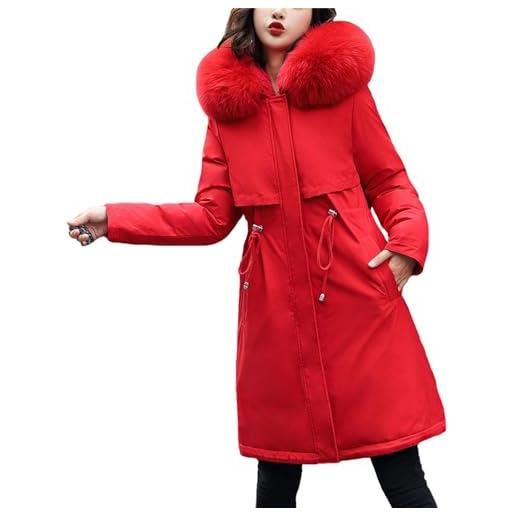 tinbarry piumino invernale da donna con cappuccio in pelliccia sintetica parka foderato in pile piumino lungo caldo piumino trapuntato giacca di transizione di grandi dimensioni cappotto antivento