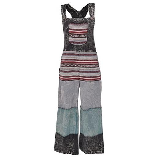GURU SHOP guru-shop, salopette patchwork, stile giapponese, pantaloni boho, arancione, cotone, dimensione indumenti: l/xl (42), pantaloni lunghi