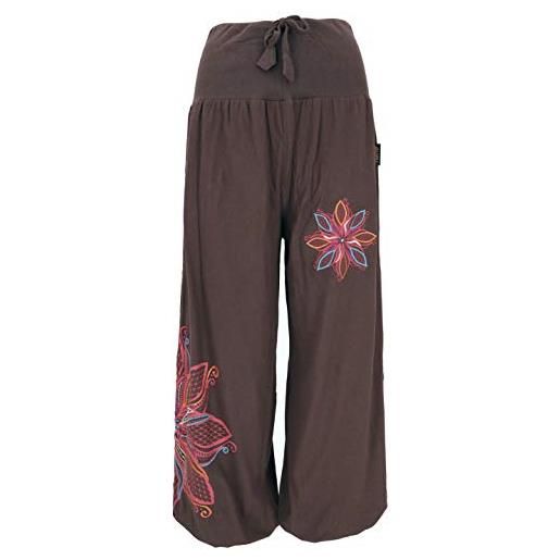 GURU SHOP guru-shop, pantaloni larghi da harem con cintura larga e ricamo a fiori, nero, cotone, dimensione indumenti: s/m (38), harem pantaloni aladdin pantaloni aladdin
