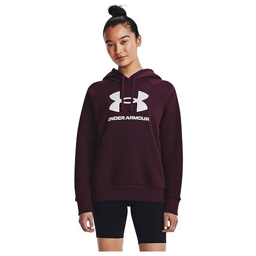 Under Armour women's standard rival fleece big logo hoodie, (600) dark maroon / / white, small