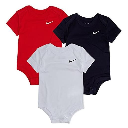 Nike 3pezzi swoosh bodysuit, unisex bambini, 3 body (rosso, bianco, blu scuro), 3 mesi