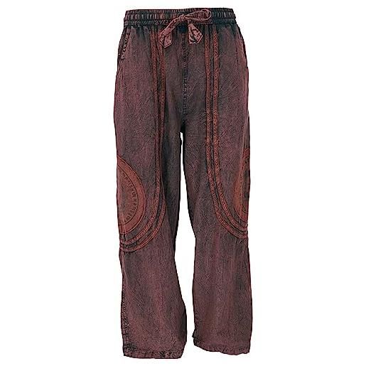 GURU SHOP stonewash pantaloni da yoga unisex cotone goa pantaloni con stampa thanka, da uomo, in cotone, abbigliamento alternativo, colore: rosso, 52