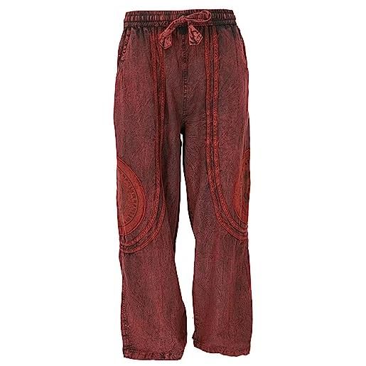 GURU SHOP stonewash pantaloni da yoga unisex cotone goa pantaloni con stampa thanka, da uomo, in cotone, abbigliamento alternativo, verde, 58