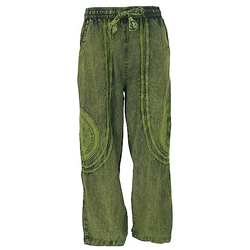 GURU SHOP stonewash pantaloni da yoga unisex cotone goa pantaloni con stampa thanka, da uomo, in cotone, abbigliamento alternativo, colore: rosso, 52