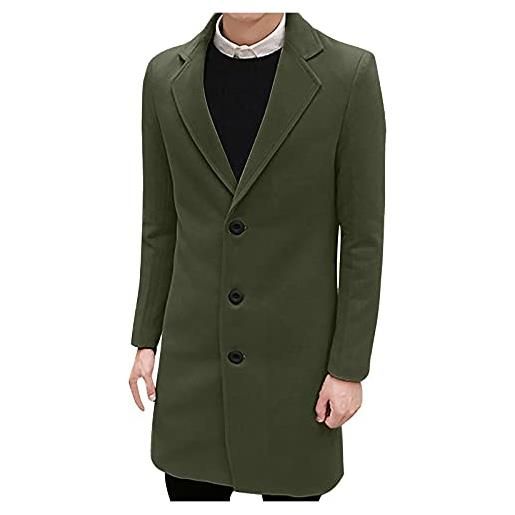 Generic uomini formale monopetto figuring soprabito lungo lana giacca calda outwear, verde militare, m