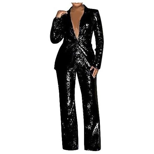 Topgrowth Accessorio completo di pantaloni e blazer elegante per donna con paillettes giacche da abito blazer a maniche lunghe ufficio tailleur pantalone completo in due pezzi set per feste prom party outfit