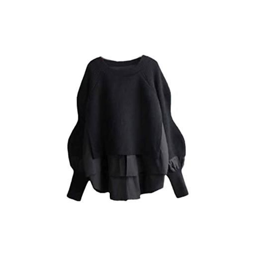 HAN HONG completo invernale da donna a maniche lunghe con top e gonna, 2 pezzi, set da donna, maglione nero. , m