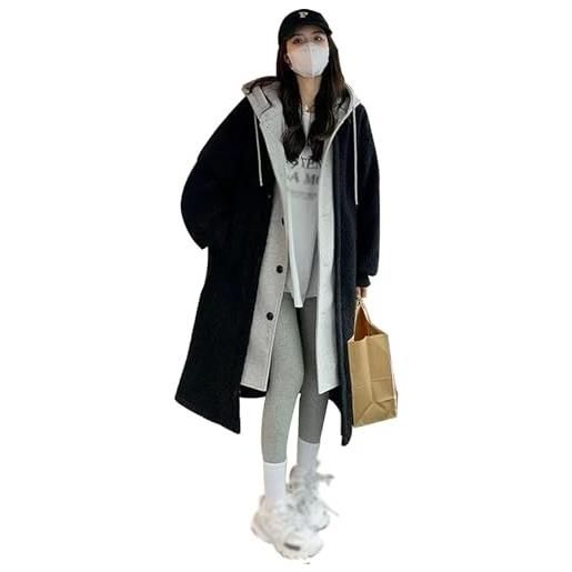 LONGSAO 2-layered faux lambswool hooded coat jacket，winter warm hooded coat，winter women fashion fleece warm cardigan fleece button outwear. (white, m)