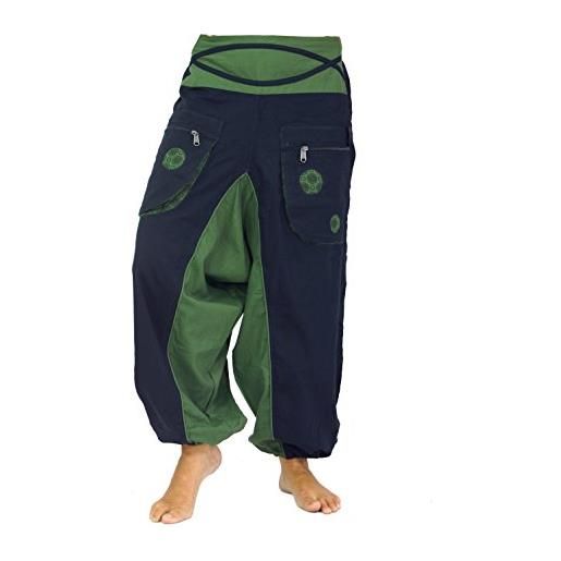 GURU SHOP pantaloni harem pantaloni a spirale in aladdin con tubo flessibile pumphose aladdin, nero/verde, cotone, dimensione indumenti: m (38), pantaloni pluderhosen e aladin