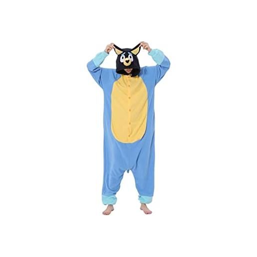 MOGSA pigiama di un pezzo animale adulti cartoon blu cane onesies pigiama costumi di halloween tuta cosplay bluey, xl