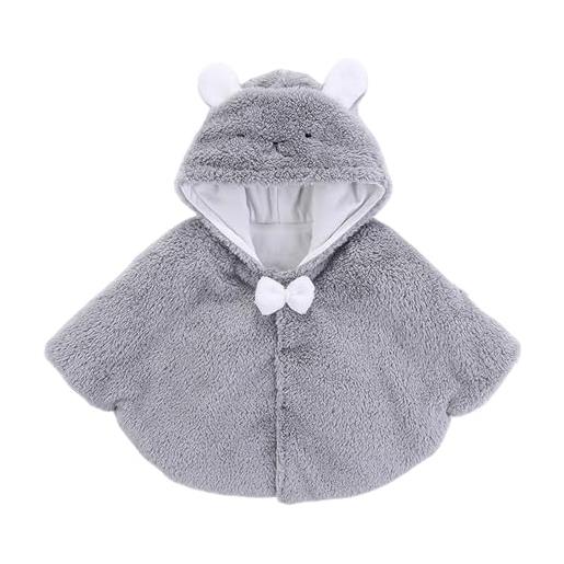 XinCDD cappotto in finta pelliccia giacca per neonato cappuccio mantello poncho pile outwear 0-24 mesi (120, grigio)