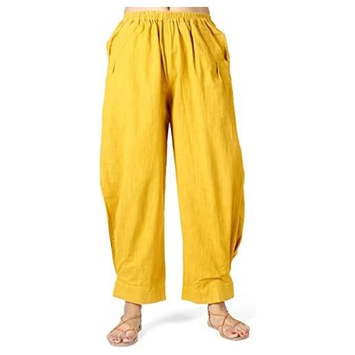 GURU SHOP pantaloni in cotone con tasche, da donna, in cotone, pantaloni lunghi, curcuma, 46
