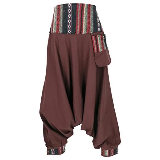 GURU SHOP guru-shop, pantaloni harem, pantaloni harem, bloomers boho, pantaloni aladino con cintura intrecciata, caffè, cotone, dimensione indumenti: 40, harem pantaloni aladdin pantaloni aladdin