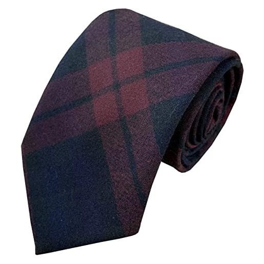 Great British Tie Club cravatta da uomo in 100% lana rossa e nera scozzese, rosso, nero, blu. , taglia unica