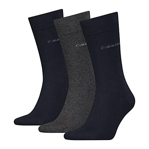 Calvin Klein sock 3 pack, calzini, uomo, blu (navy/dark grey melange), taglia unica
