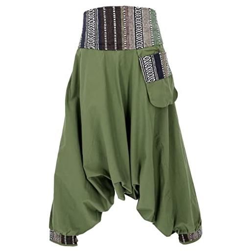 GURU SHOP guru-shop, pantaloni harem, pantaloni harem, bloomers boho, pantaloni aladino con cintura intrecciata, verde oliva, cotone, dimensione indumenti: 40, harem pantaloni aladdin pantaloni aladdin