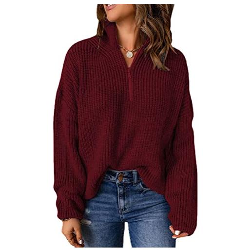 Onsoyours donna maglione a collo alto elegante maglione a maglia con 1/4 di zip maglione causale a maglia liscia maglione a maglia grossa per donna maglione invernale pullover a vino rosso m