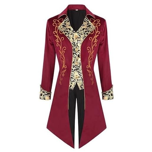 AMCOIN giacca da smoking retrò da uomo steampunk modello victoria giacca da smoking per costume cosplay di carnevale uniforme rossa (a-1, xl)