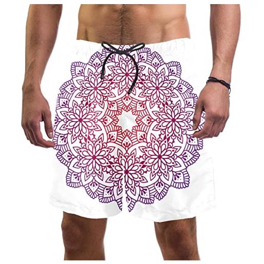 Generic pantaloncini da bagno da uomo con tasche mandala orientale ad asciugatura rapida da spiaggia con fodera in rete per l'estate, multicolore, l