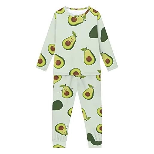 Dolyues 2 confezioni di pigiama per bambini con tasche a maniche lunghe, pigiama e pantaloni, avocado verde cartone animato, 9-10 anni