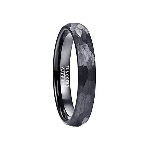 VAKKI 4mm carburo di tungsteno uomo anello nero martellato anello nero matt tungsteno anello taglia 49(15.6)