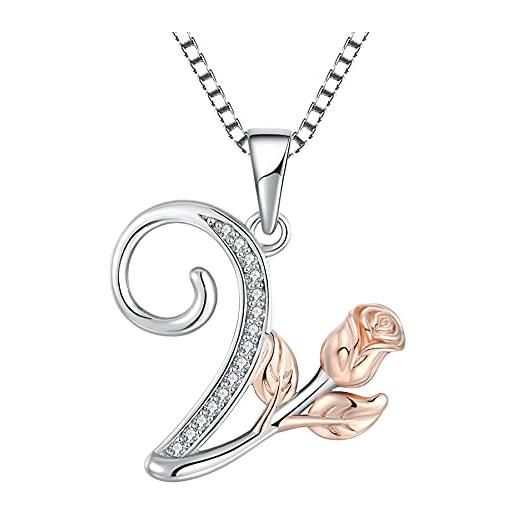 Starchenie collana alfabeto con rose collana lettera v ciondolo zirconi collana in argento 925 da donna