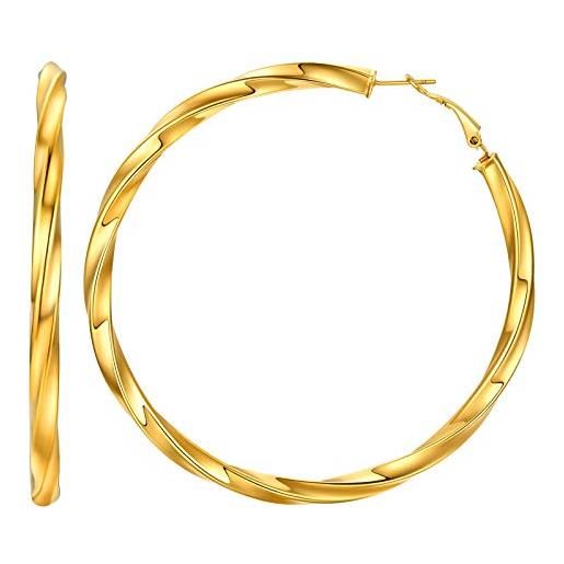 FindChic orecchini a cerchio in oro da 60 mm orecchini a cerchio in oro leggero ipoallergenico in acciaio inossidabile da donna orecchini a cerchio intrecciato grosso