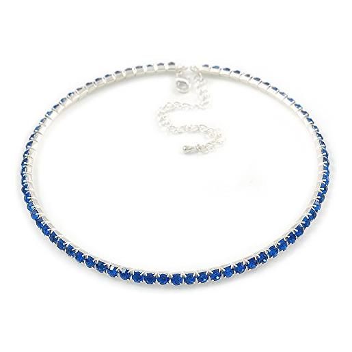 Avalaya collana girocollo sottile con cristalli blu zaffiro, tono argento/36 cm l/9 cm