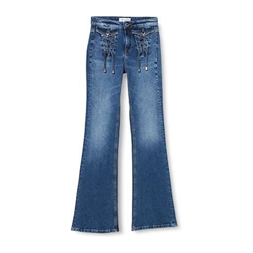 Pinko zumba pantalone denim con stri jeans, pju_lavaggio vintage medio, 36 donna