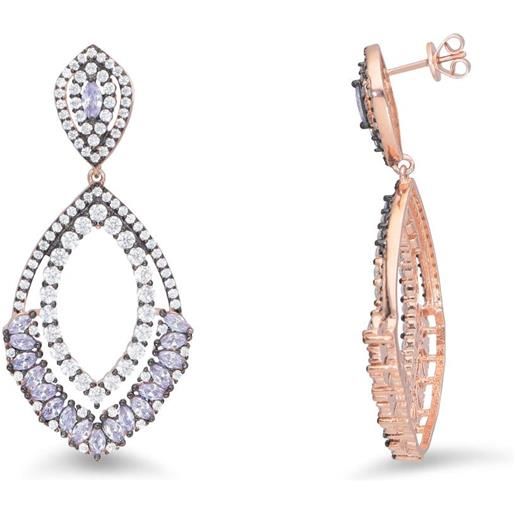 ORO&CO 925 orecchini pendenti in argento rosato con zirconi