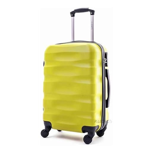 R.Leone valigia da 1 pezzo fino a set 4 trolley rigido grande, medio, bagaglio a mano e beauty case 4 ruote in abs 2050 (giallo, l (grande))