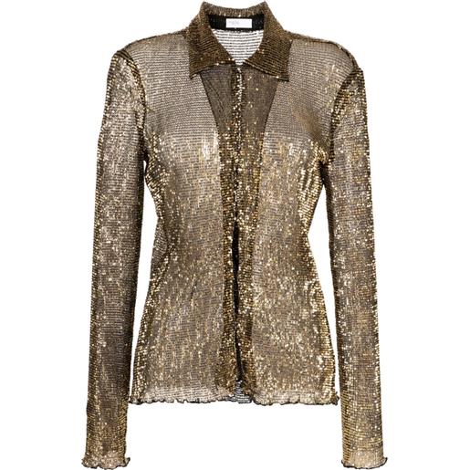 Rosetta Getty camicia semi trasparente con paillettes - oro