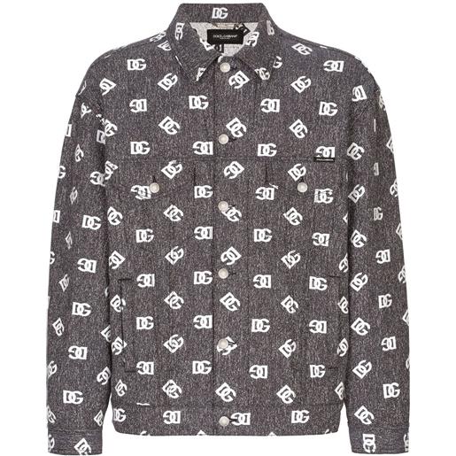 Dolce & Gabbana giacca denim con logo dg jacquard - grigio