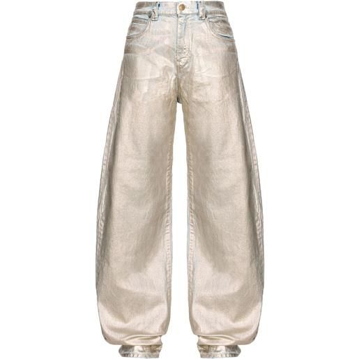 PINKO jeans a gamba ampia metallizzati - argento