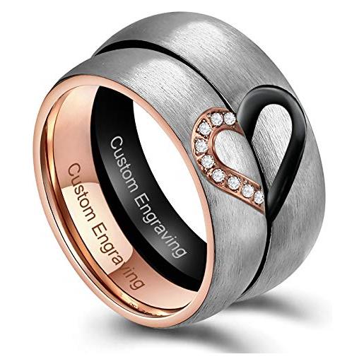 ANAZOZ 2pcs set fedine con incisione personalizzata acciaio inossidabile cuore anelli coppia titanio