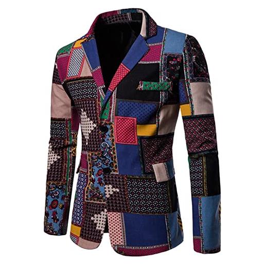 Sanykongy gli uomini blazers abiti lino cotone fiore suit smart slim fit plaid dress giacca blazer, x05, l