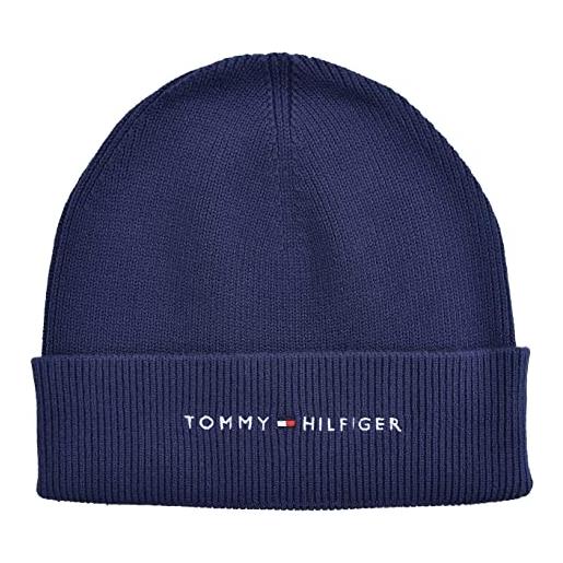 Tommy Hilfiger berretto lavorato a maglia th logo beanie cotone blu taglia unica, blu, taglia unica