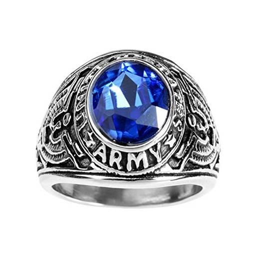 HAMANY gioielli anello da uomo acciaio inossidabile con zircone pietra, falco aquila us esercito, blu, dimensioni 27